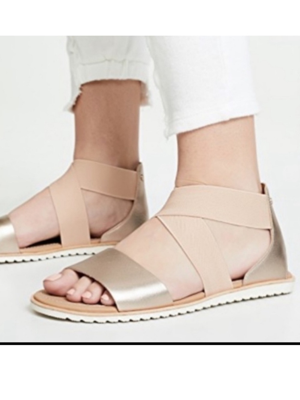Sorel Metallic Gold Leather Ella Sandals Size 8.5